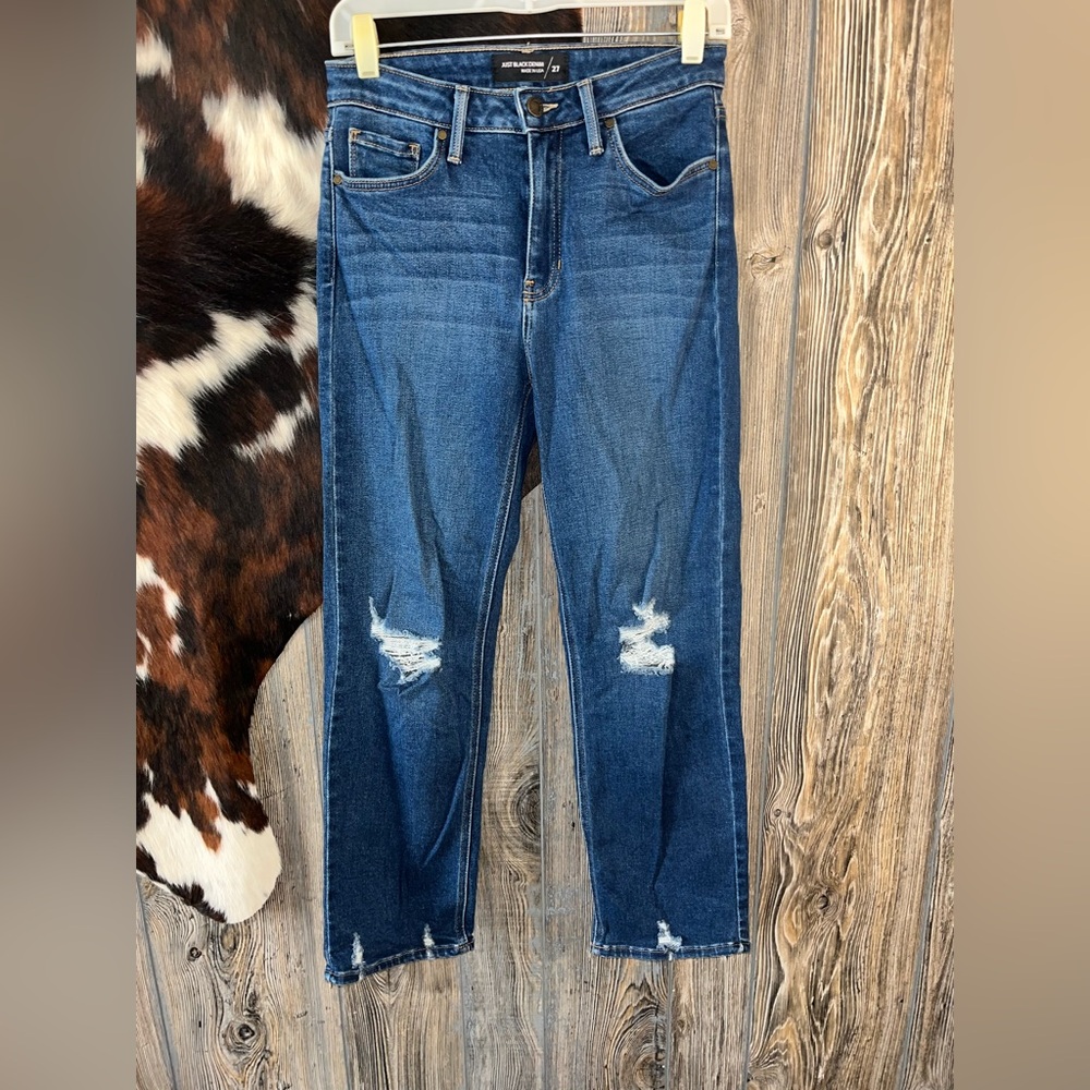 Just Black Denim size 27 straight leg distressed jeans medium wash nwot